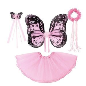 Fairy Costume Set Tutu Wings Headband Wand Lightweight Girls Dress up Dance Pink